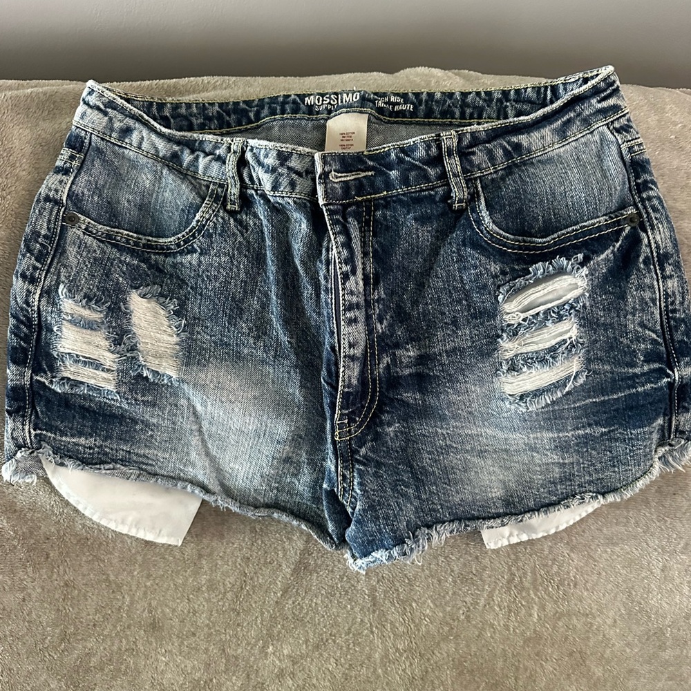 Mossimo Supply Co. Women's Ripped Jean Shorts - Dark Blue